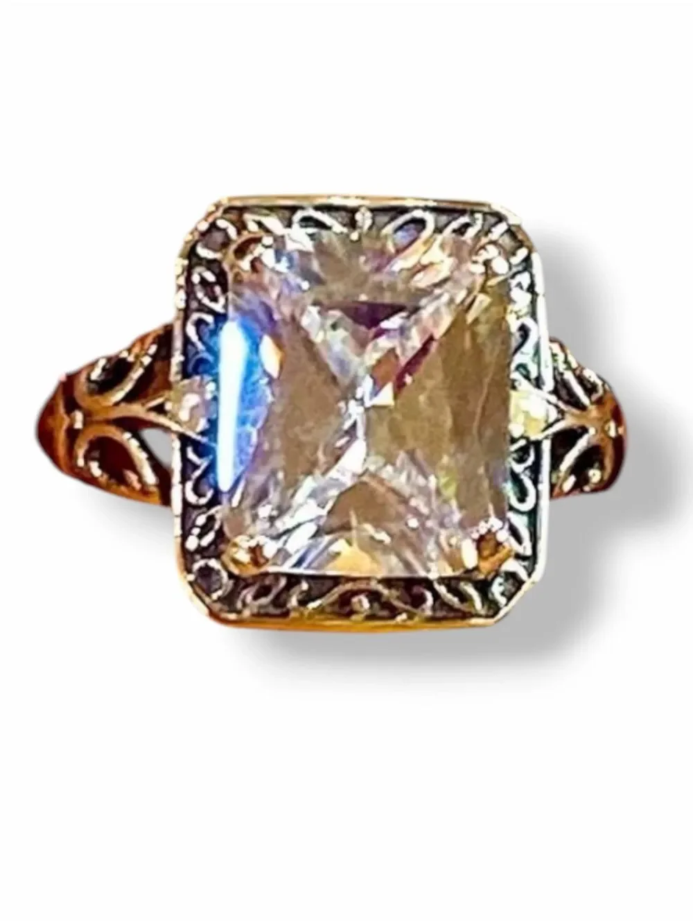 Vintage Sterling Silver Filigree Princess CZ Ring 7 NWT